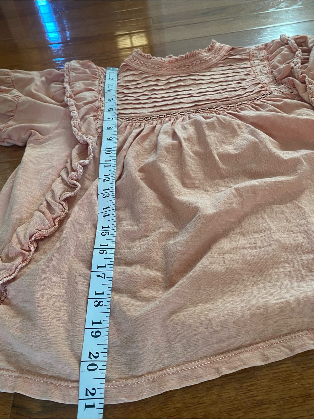 Free People Le Femme Lace Ruffle Pintuck Top Peach Pink Size Small - Picture 9 of 10